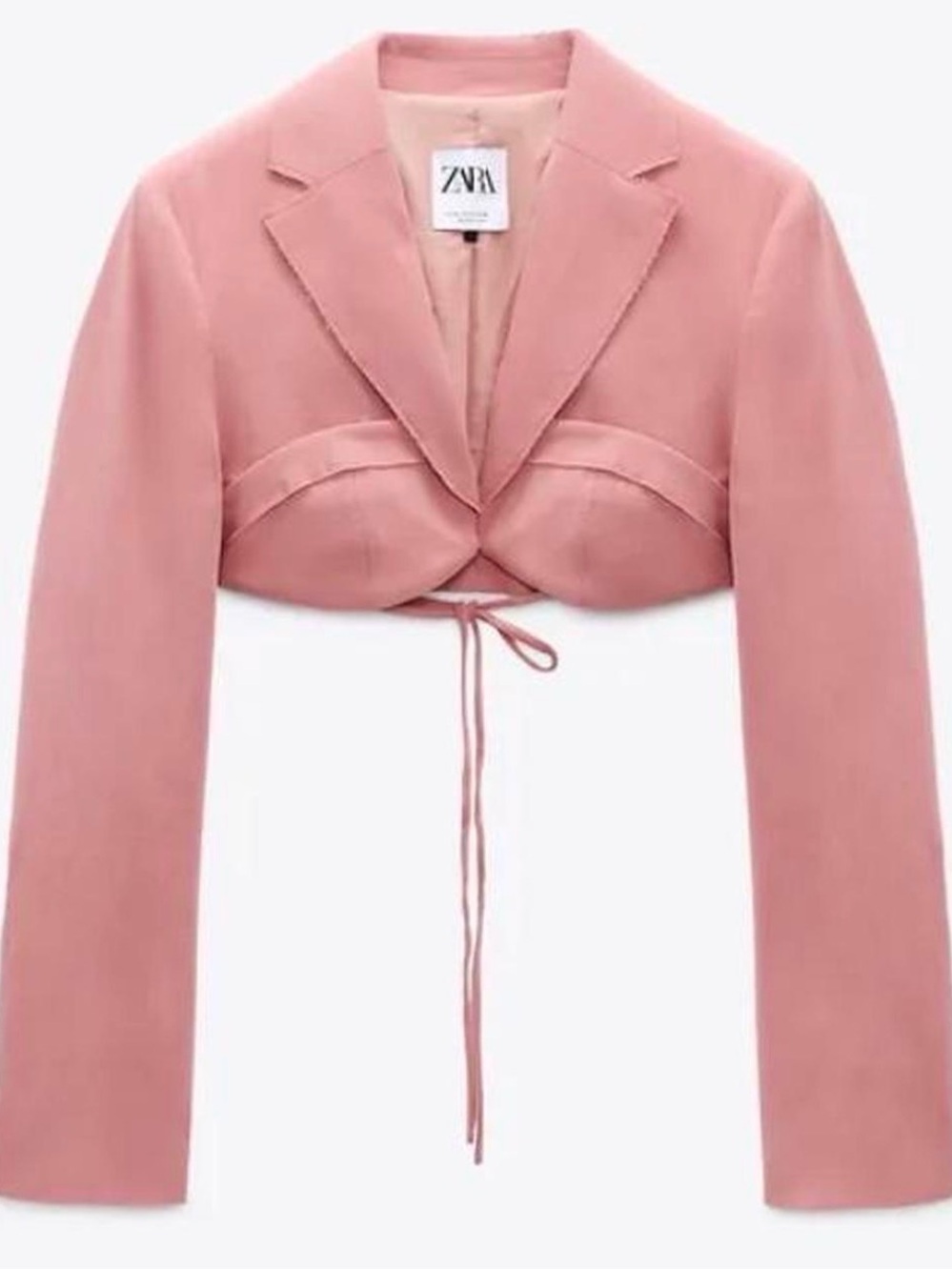 Zara Dusty Pink Cropped Tie-Front Blazer
